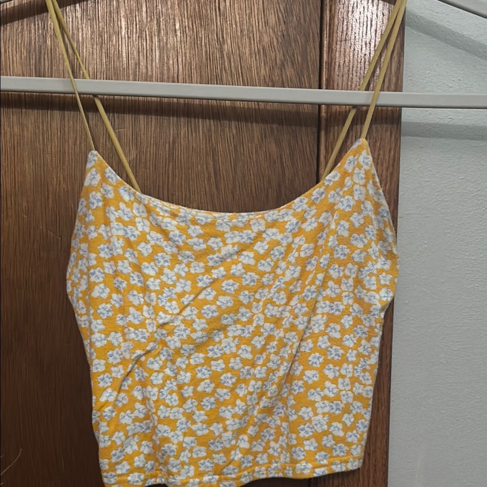 PacSun Yellow and White Fitted Crop Camisole